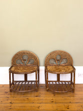 Load image into Gallery viewer, Pair of French 1970s Wicker and Bamboo Bedside Tables