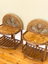 Load image into Gallery viewer, Pair of French 1970s Wicker and Bamboo Bedside Tables