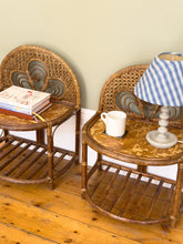 Load image into Gallery viewer, Pair of French 1970s Wicker and Bamboo Bedside Tables