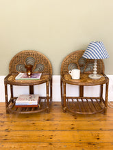 Load image into Gallery viewer, Pair of French 1970s Wicker and Bamboo Bedside Tables