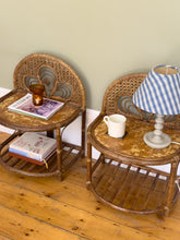 Load image into Gallery viewer, Pair of French 1970s Wicker and Bamboo Bedside Tables