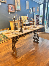 Load image into Gallery viewer, Large Antique French Marble Table with Cast Iron Legs