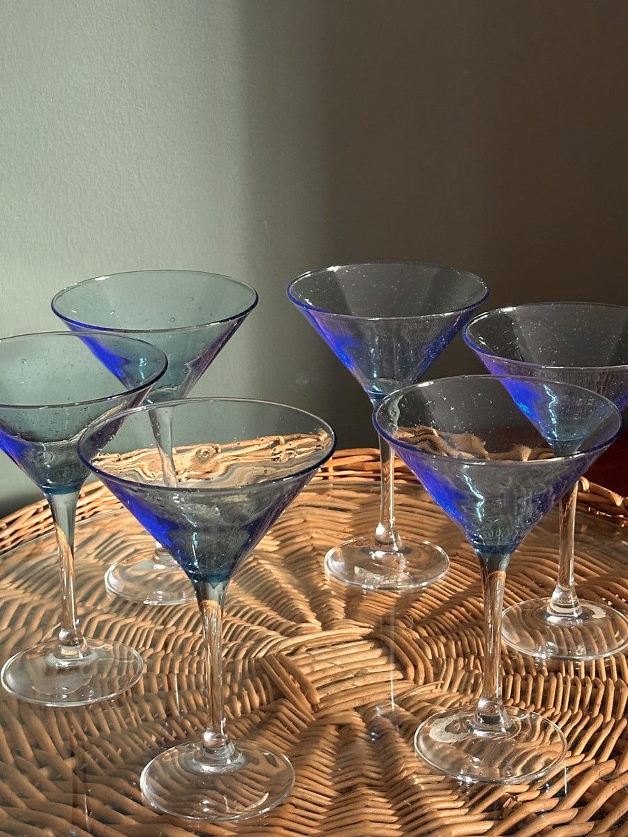 Set of Six Blue Martini Glasses The Antik Store