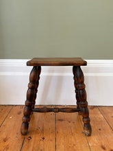 Load image into Gallery viewer, Antique French Oak Stool With Wavy Top And Bobbin Turned Legs