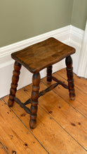 Load image into Gallery viewer, Antique French Oak Stool With Wavy Top And Bobbin Turned Legs