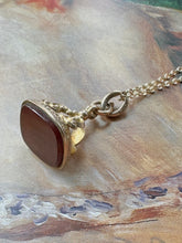 Load image into Gallery viewer, Antique Gold Carnelian Gemstone Fob Necklace on Vintage Gold Belcher Chain
