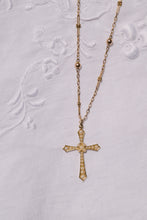 Load image into Gallery viewer, Rare Antique 15ct Yellow Gold Seed Pearl Cross Pendant on a 9ct Gold Fancy Link Chain