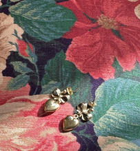 Load image into Gallery viewer, Vintage 9ct Gold Heart and Bow Drop Earrings