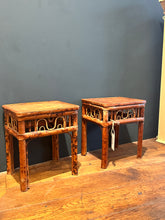 Load image into Gallery viewer, Pair of Antique Tiger Bamboo Plant Stand Stool Tables