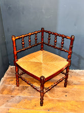 Load image into Gallery viewer, French Antique Faux Bamboo Bobbin corner chair