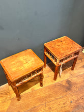 Load image into Gallery viewer, Pair of Antique Tiger Bamboo Plant Stand Stool Tables