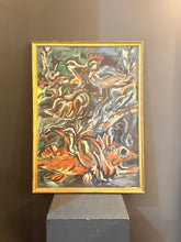 Load image into Gallery viewer, Large 80s Abstract Painting of Fish and Birds