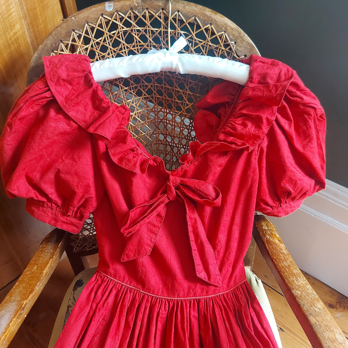 fitted lace wedding dress 1980s Red Laura Ashley Dress – The Antik Store