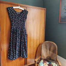 Load image into Gallery viewer, Black Cotton Floral Midi Dress
