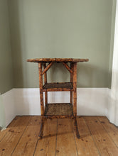 Load image into Gallery viewer, Antique Victorian 3 tier bamboo side table with octagonal table top