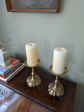 Load image into Gallery viewer, Pair of antique brass candlestick holders