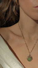 Load image into Gallery viewer, Antique 9ct Gold Green Agate Spinning Fob Pendant Necklace on 9ct Vintage Figaro Chain