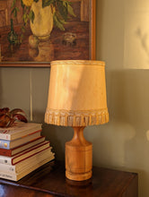 Load image into Gallery viewer, Mid Century Teak Table Lamp and Woven Frilly Shade