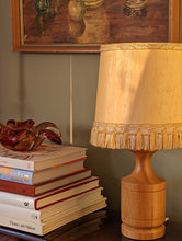 Load image into Gallery viewer, Mid Century Teak Table Lamp and Woven Frilly Shade