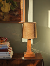 Load image into Gallery viewer, Mid Century Teak Table Lamp and Rattan Shade