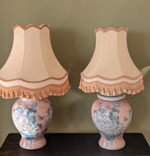 Load image into Gallery viewer, pair of pink floral ginger jar lamps
