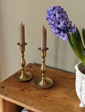 Load image into Gallery viewer, Pair of Antique Brass Candlestick Holders