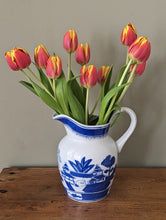 Load image into Gallery viewer, blue and white jug with tulips