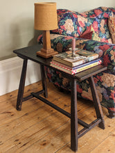 Load image into Gallery viewer, rustic bench stool with lamp candle and books