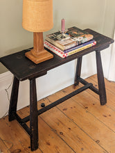 Load image into Gallery viewer, rustic bench stool with lamp candle and books
