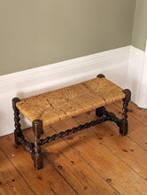 Load image into Gallery viewer, Antique Woven Rush and Oak Barley Twist Bench Stool