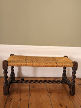 Load image into Gallery viewer, Antique Woven Rush and Oak Barley Twist Bench Stool