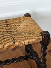 Load image into Gallery viewer, Antique Woven Rush and Oak Barley Twist Bench Stool