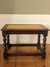 Load image into Gallery viewer, Antique Victorian Oak Stool With Cane Top And Bobbin Legs