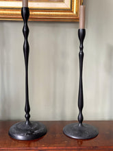 Load image into Gallery viewer, Set of Three Bobbin Black Metal Candlestick Holders