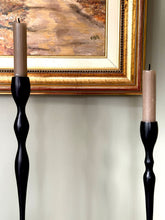 Load image into Gallery viewer, Set of Three Bobbin Black Metal Candlestick Holders