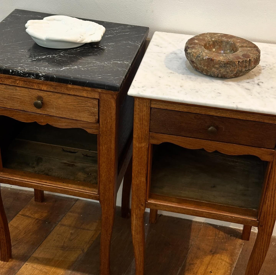 Pair of Antique French Marble Topped Bedside Tables