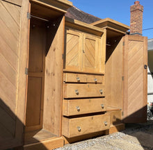 Load image into Gallery viewer, Victorian Solid Pine Triple Wardrobe 6 drawer commode

