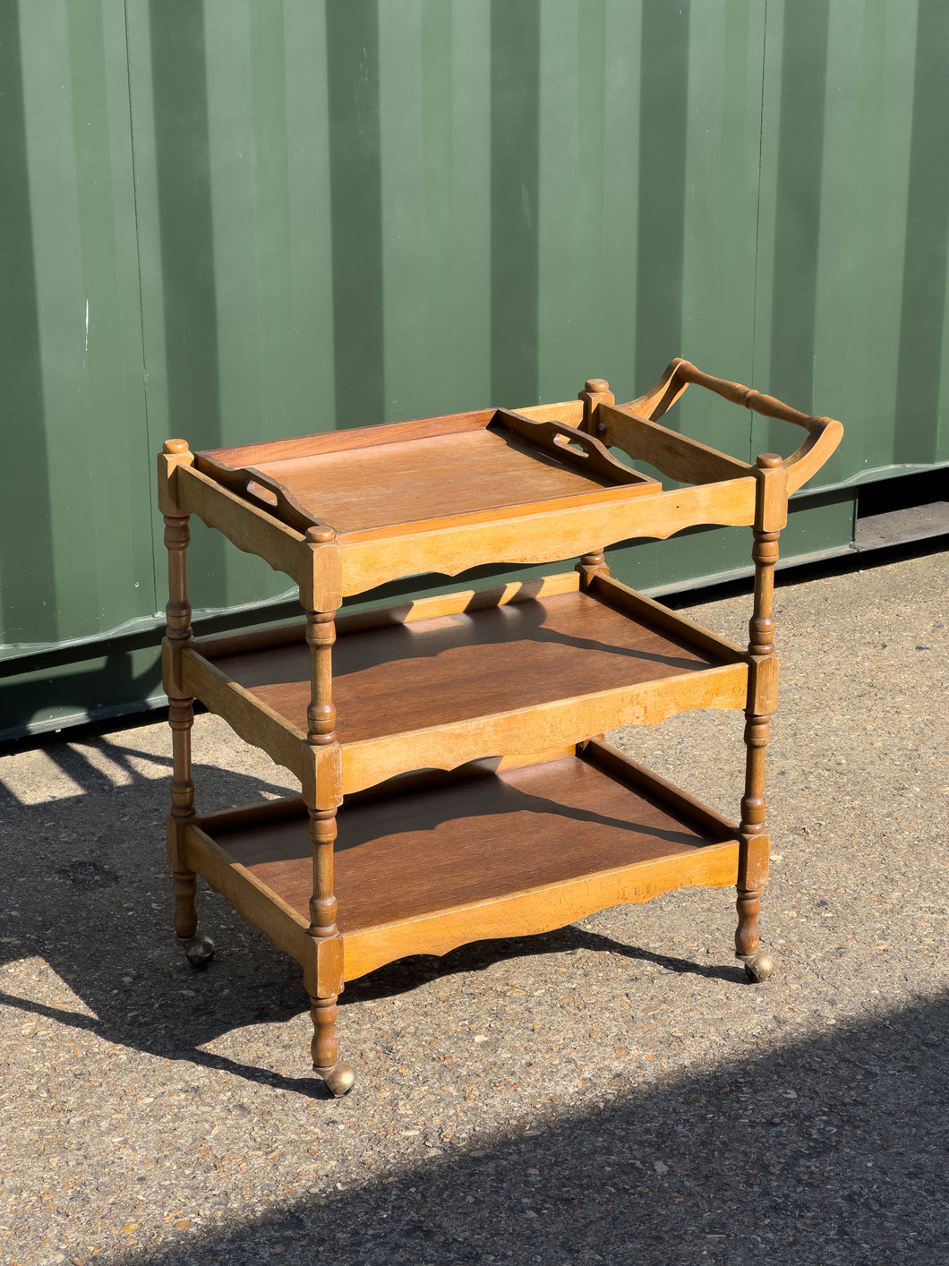 Antique French Oak Wavy Drinks Trolley