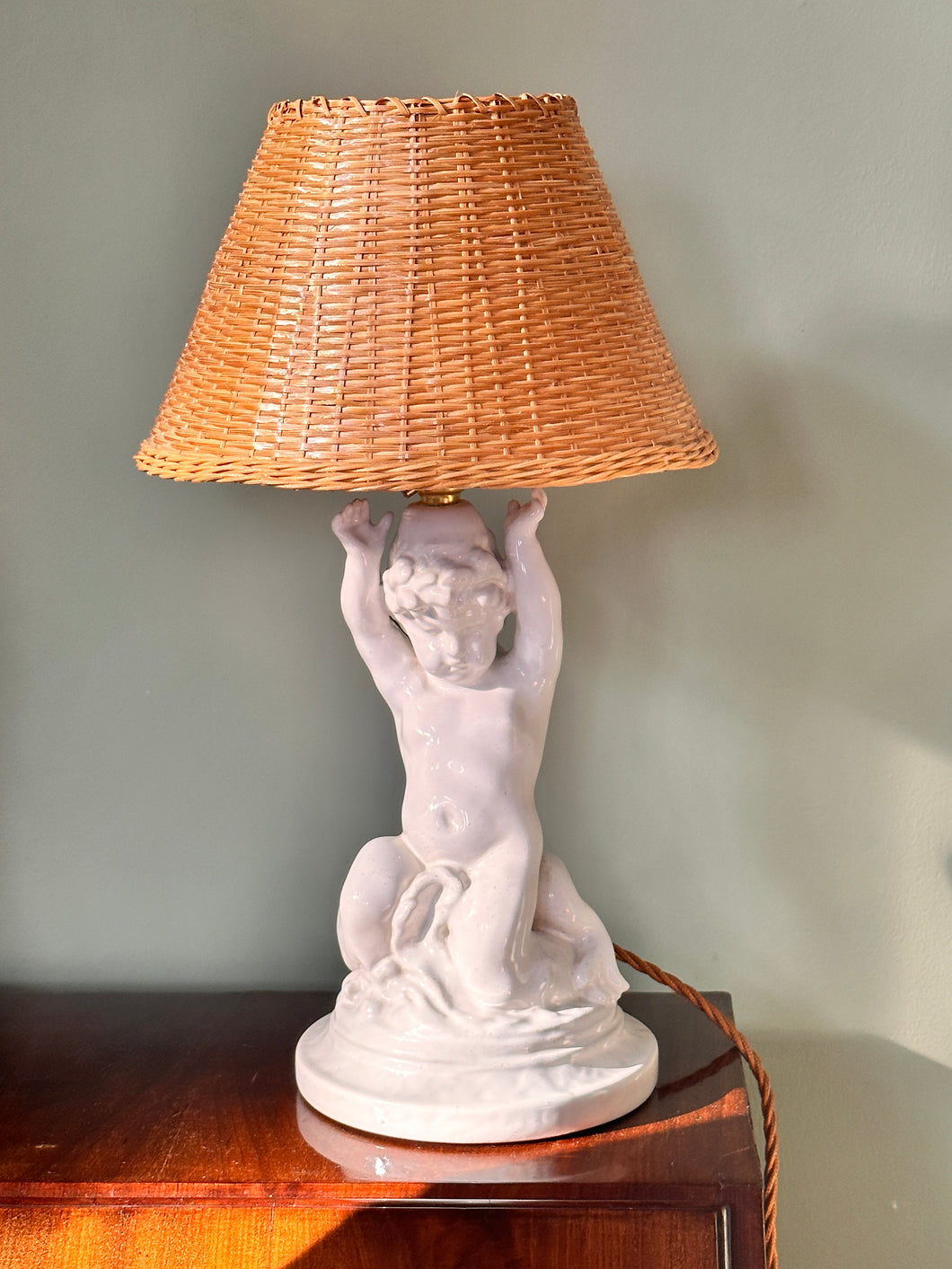 French Ceramic Cherub Lamp