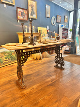 Load image into Gallery viewer, Large Antique French Marble Table with Cast Iron Legs
