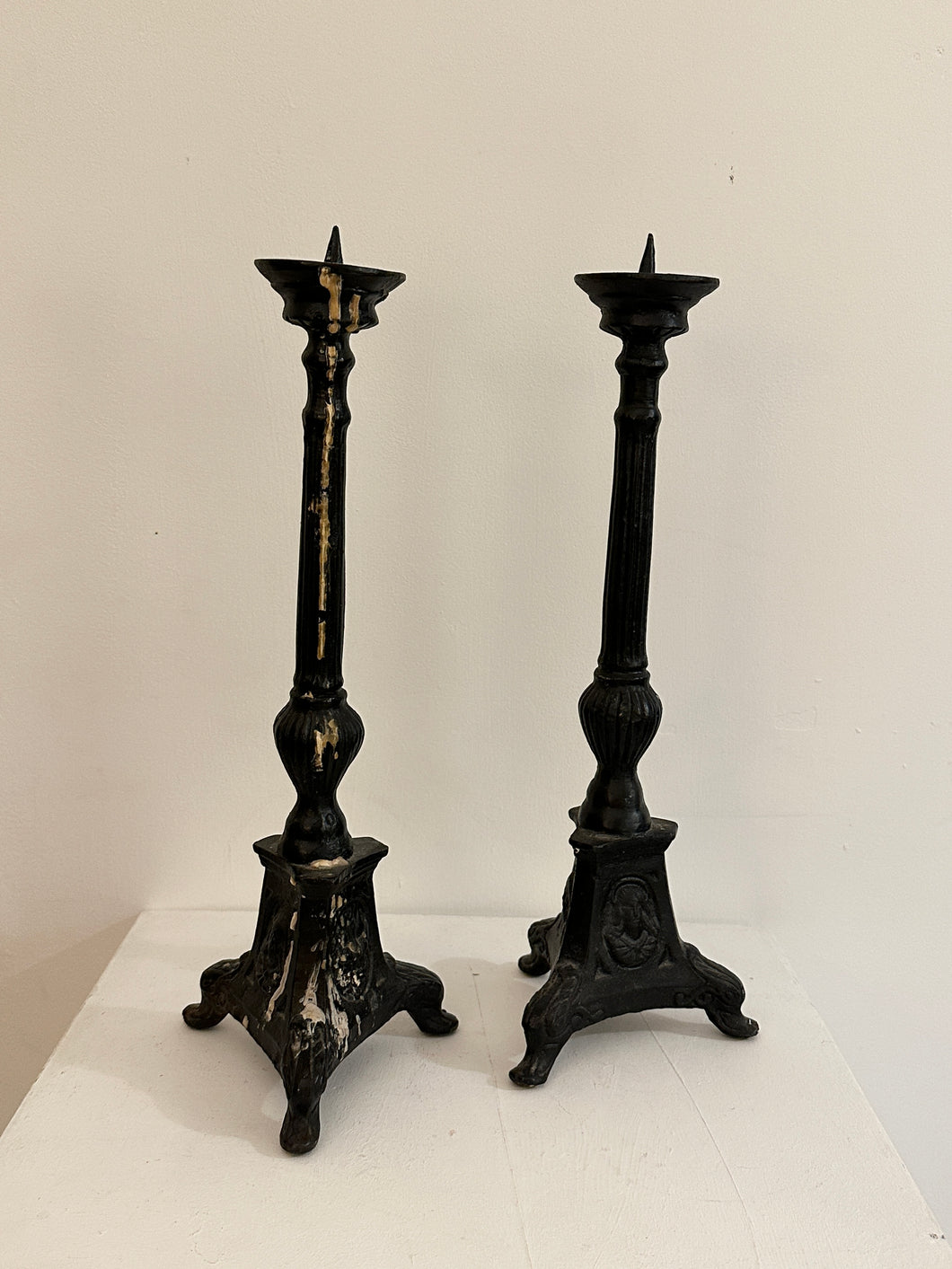 Pair of Heavy Weighted Metal Candlestick Holders