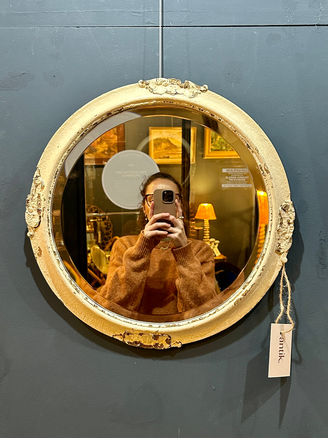 Round Distressed Art Deco Mirror