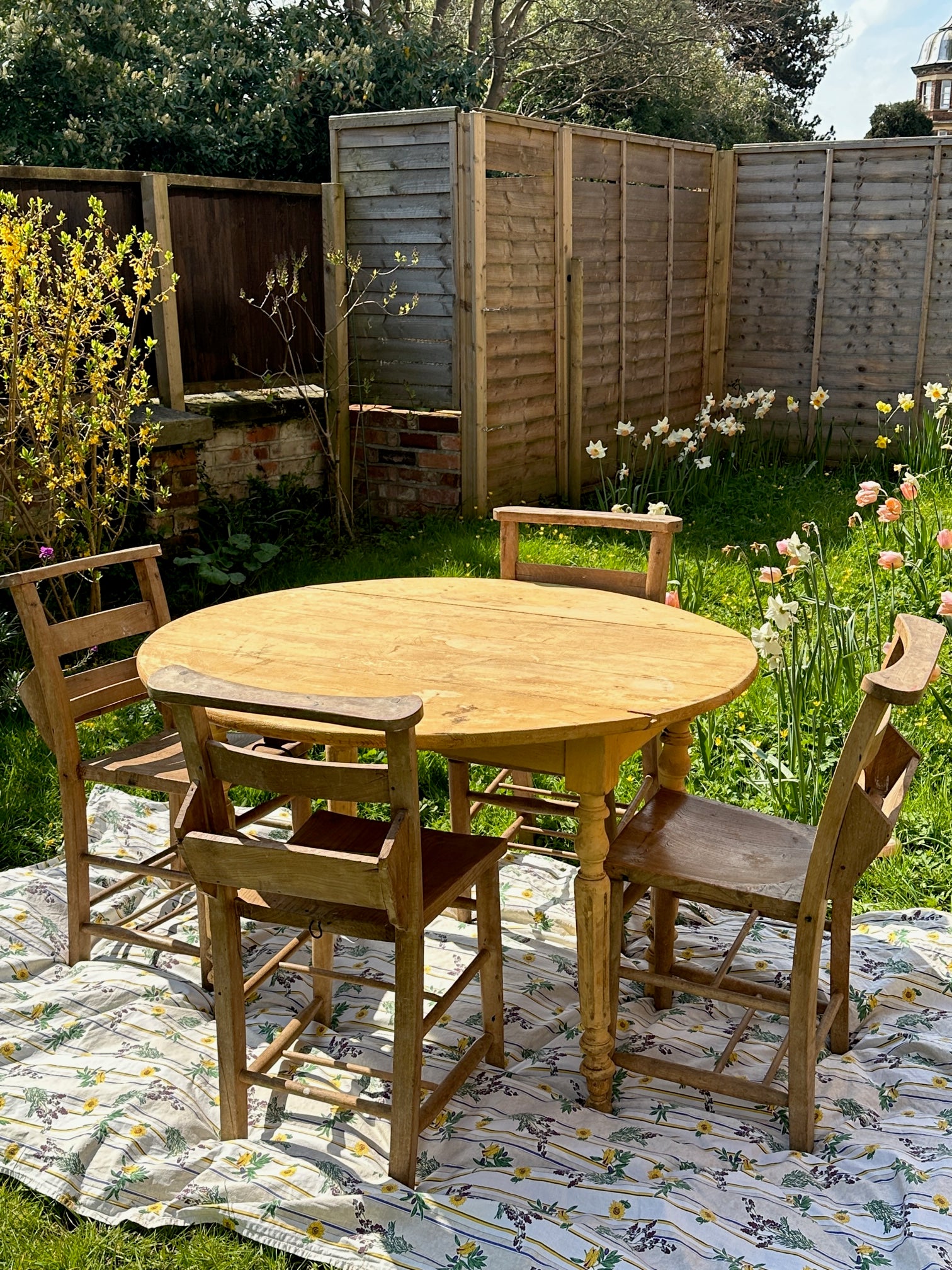 Antique French Farmhouse Rustic Round Drop Leaf Table