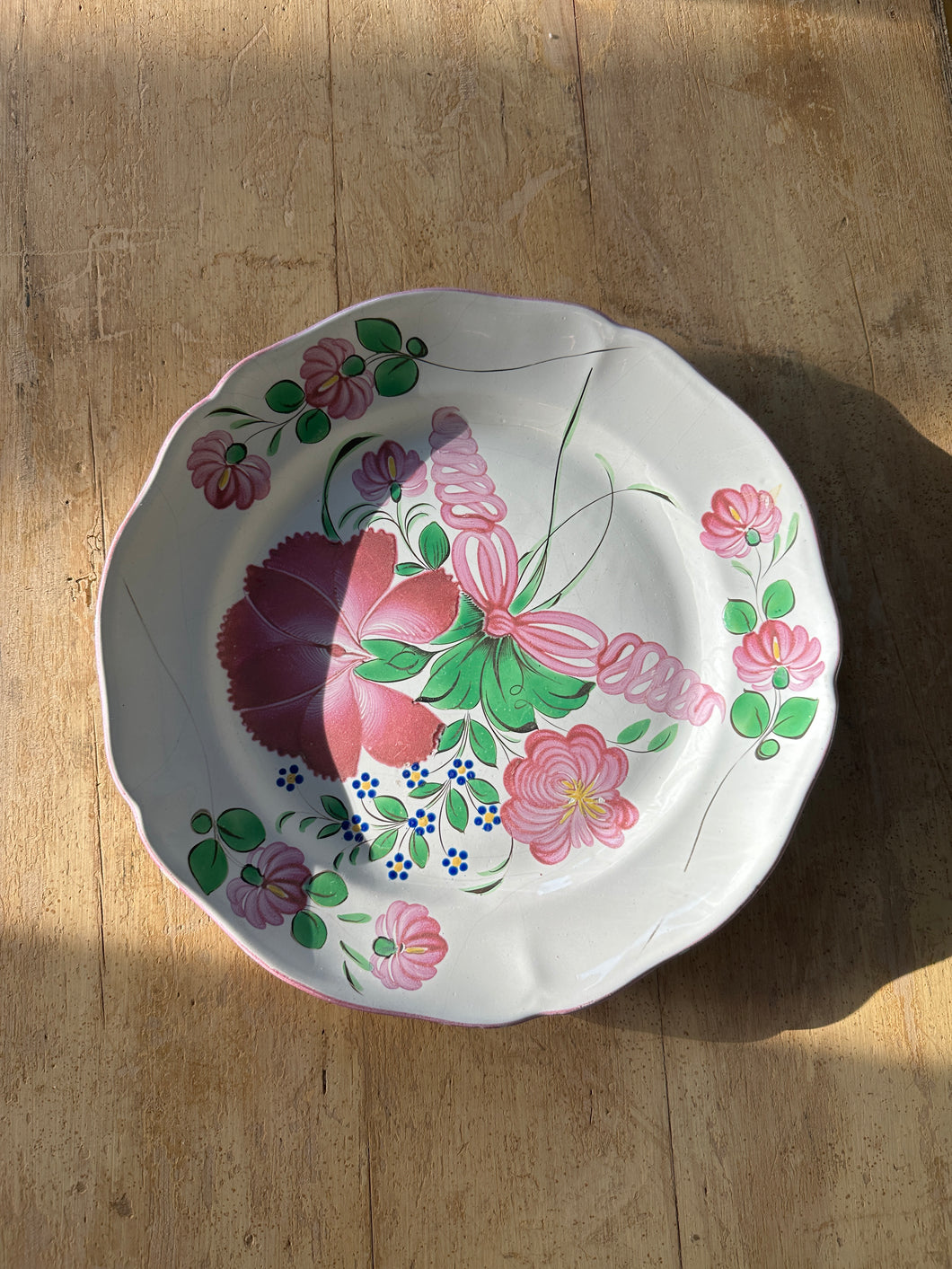 Large Pink Floral French Plate