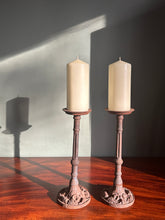 Load image into Gallery viewer, Pair of Antique French Cast Iron Candlestick Holders
