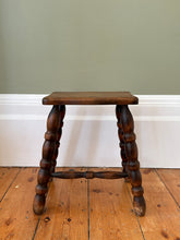 Load image into Gallery viewer, Antique French Oak Stool With Wavy Top And Bobbin Turned Legs
