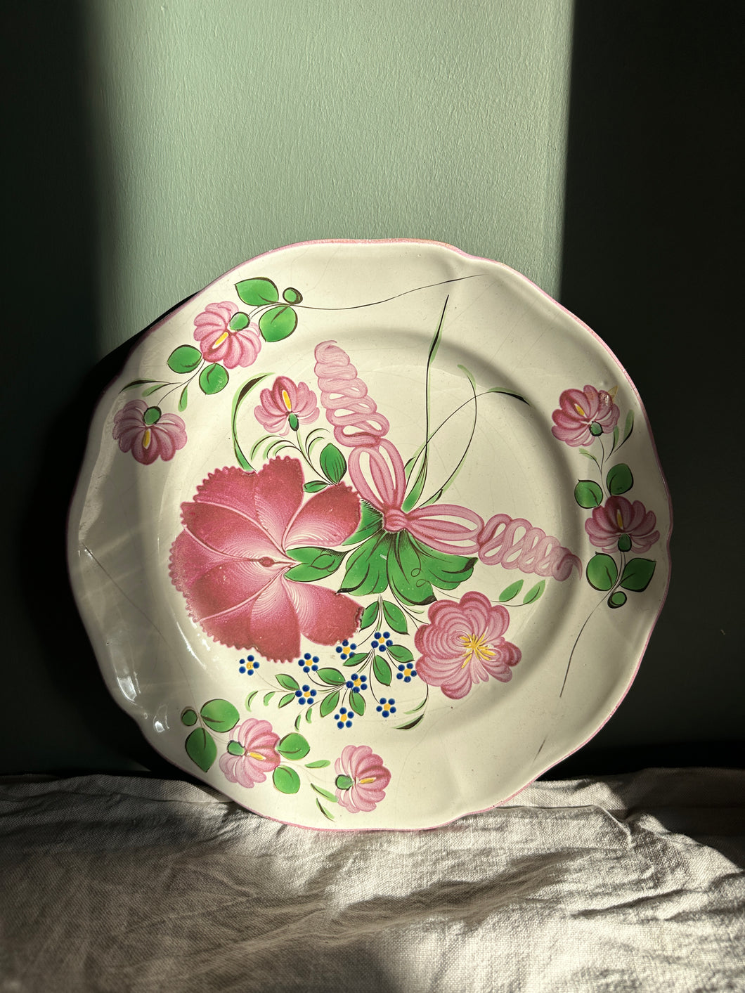 Large Pink Floral French Plate