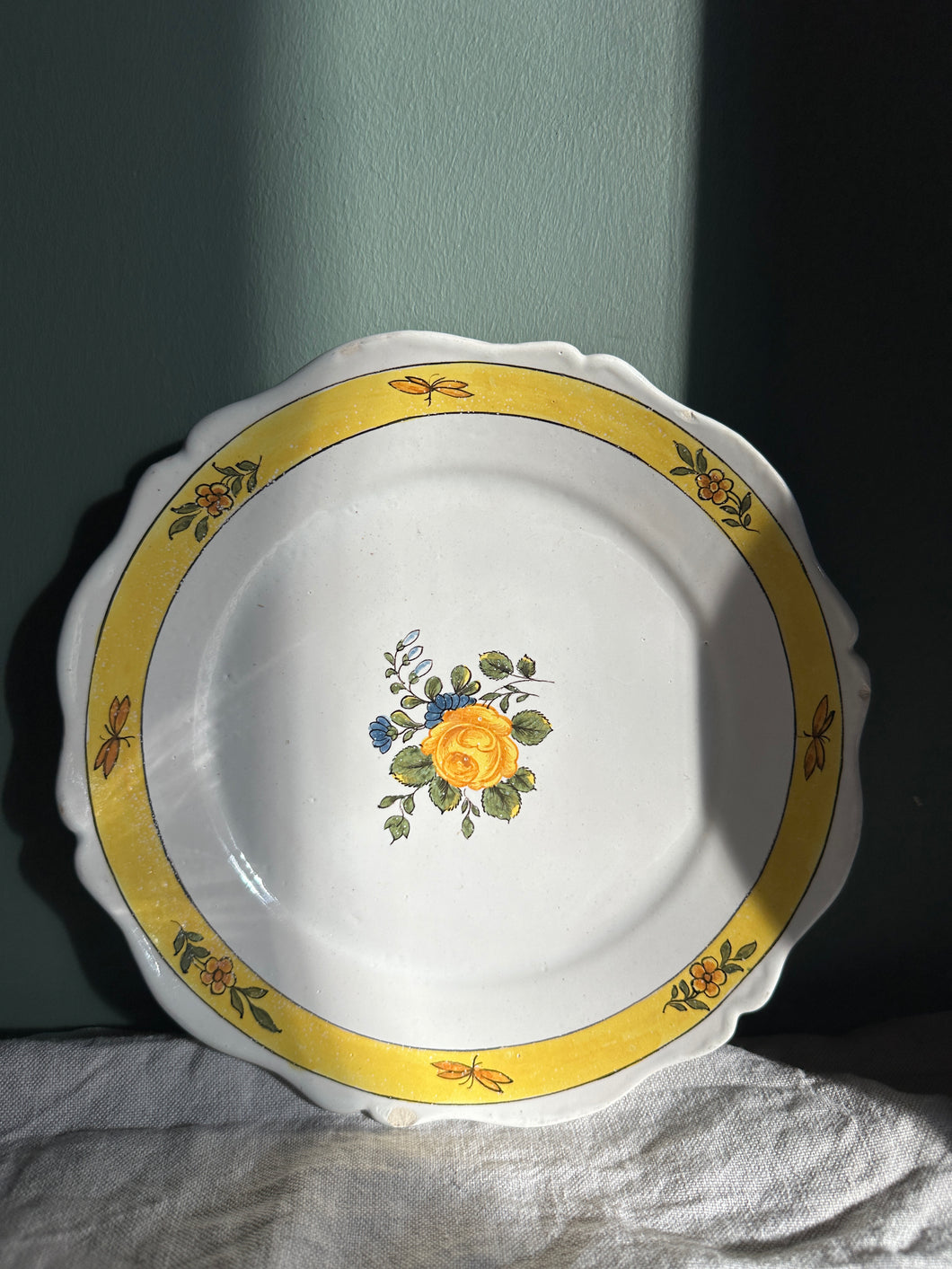 Antique French Yellow Floral Plate