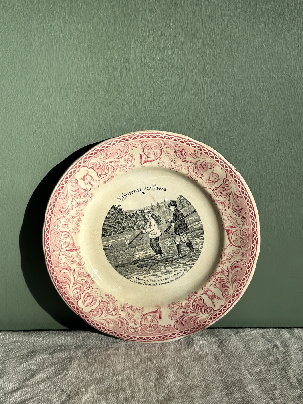 Small Antique French Plate with Pink Edges