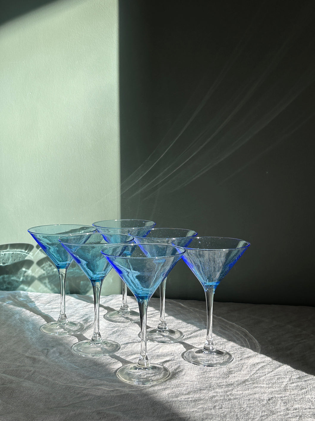 Set of Six Blue Martini Glasses